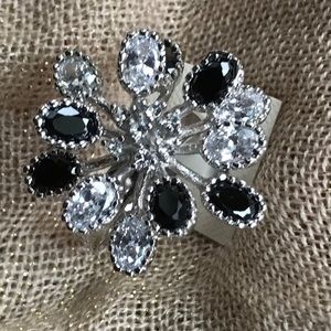 CBC black and clear stone statement ring size 7